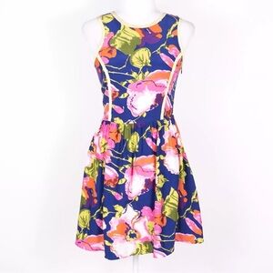 Parker Silk Floral Lace Up Open Back Fit & Flare Summer Dress - SZ Medium